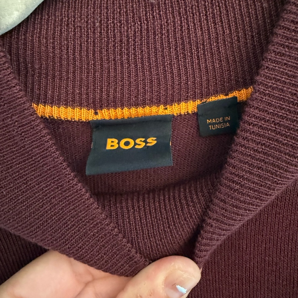 BOSS by Hugo Boss Men’s Mock Neck Maroon Sweater size Medium w/BOSS Embroidery - Picture 3 of 9